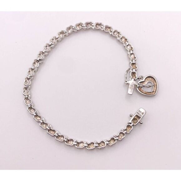 ROSS SIMONS 7.5" Sterling Silver & Diamond Accent Heart Charm Tennis Bracelet - Picture 4 of 5